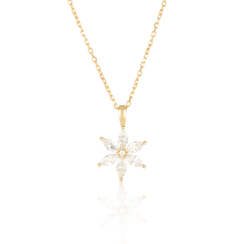 Gold Plated Flower Necklace Prong Zircons Sterling Silver 1
