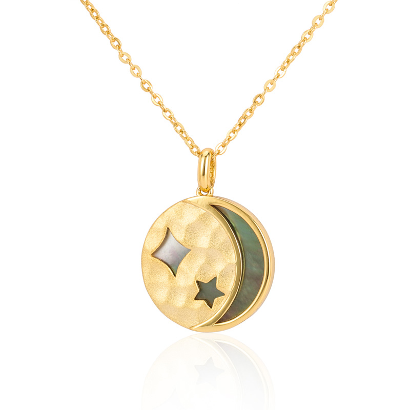 Black Mother of Pearl Disc Necklace Moon Star 1
