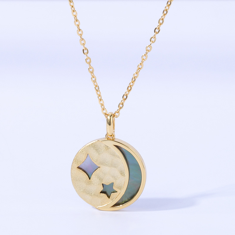 Black Mother of Pearl Disc Necklace Moon Star 3