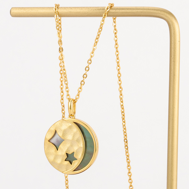 Black Mother of Pearl Disc Necklace Moon Star 2