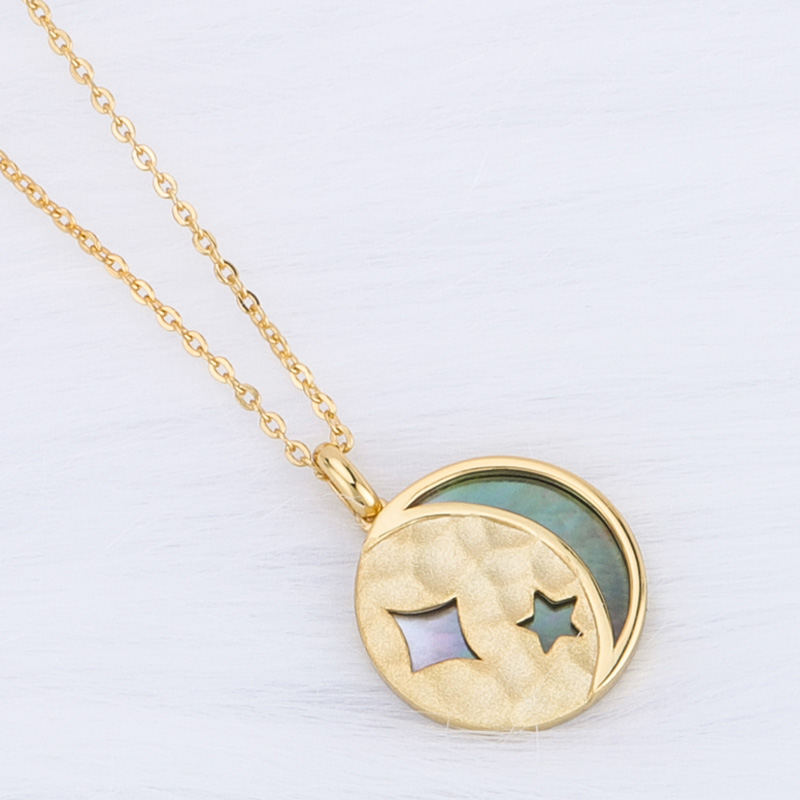 Black Mother of Pearl Disc Necklace Moon Star 4
