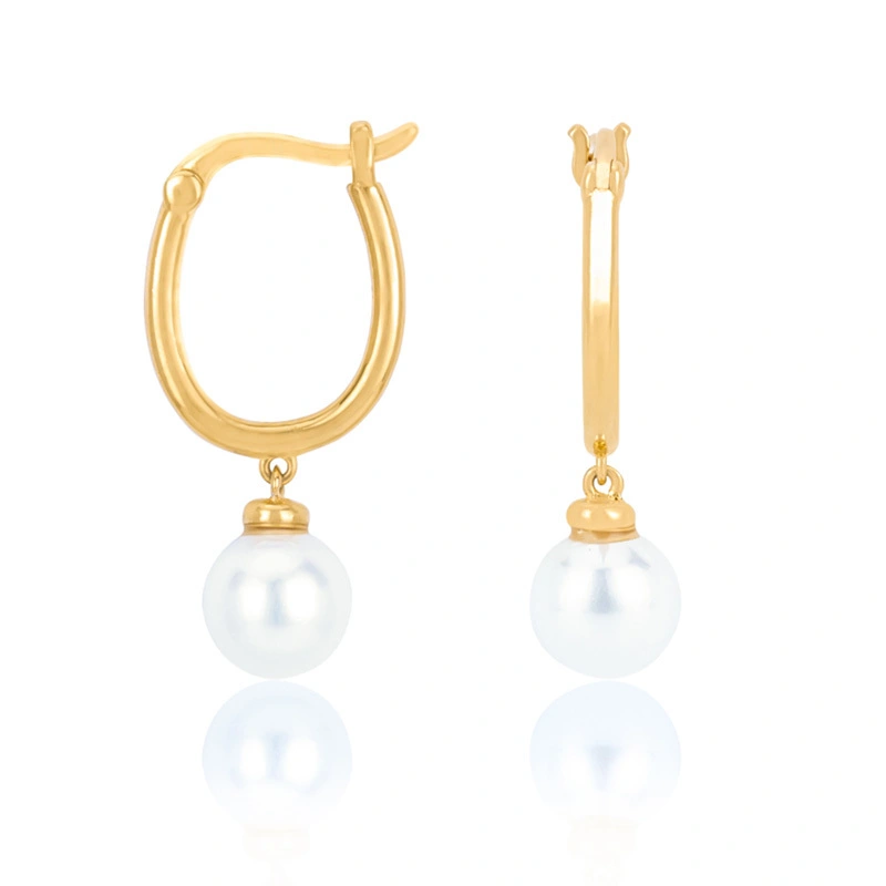 Gold Hoop Earrings with Pearl Drop 1