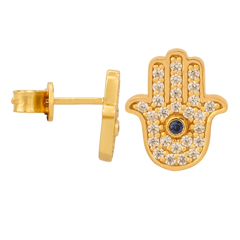Zircon Hamsa Earrings Studs 1
