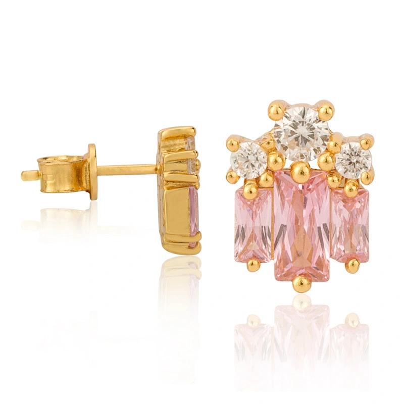 Baguette Cluster Earrings Pink Crystal 1