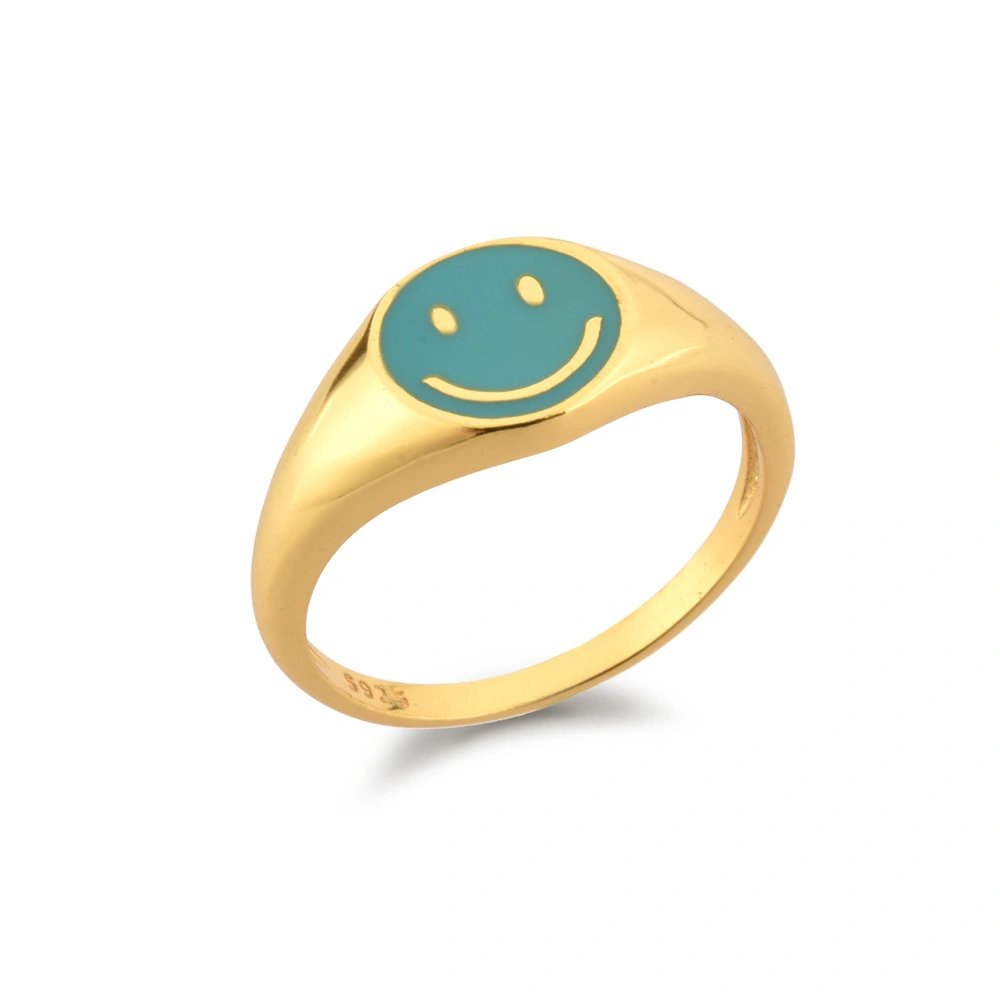 Gold Smiley Face Signet Ring 1