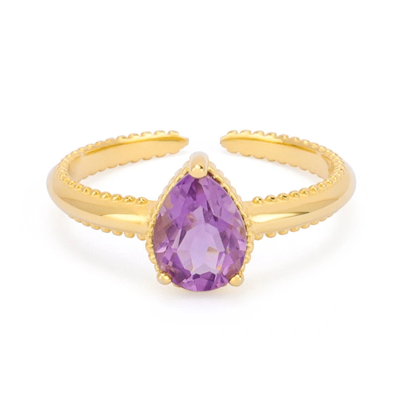 Pear Shaped Amethyst Ring Gold Plated 1