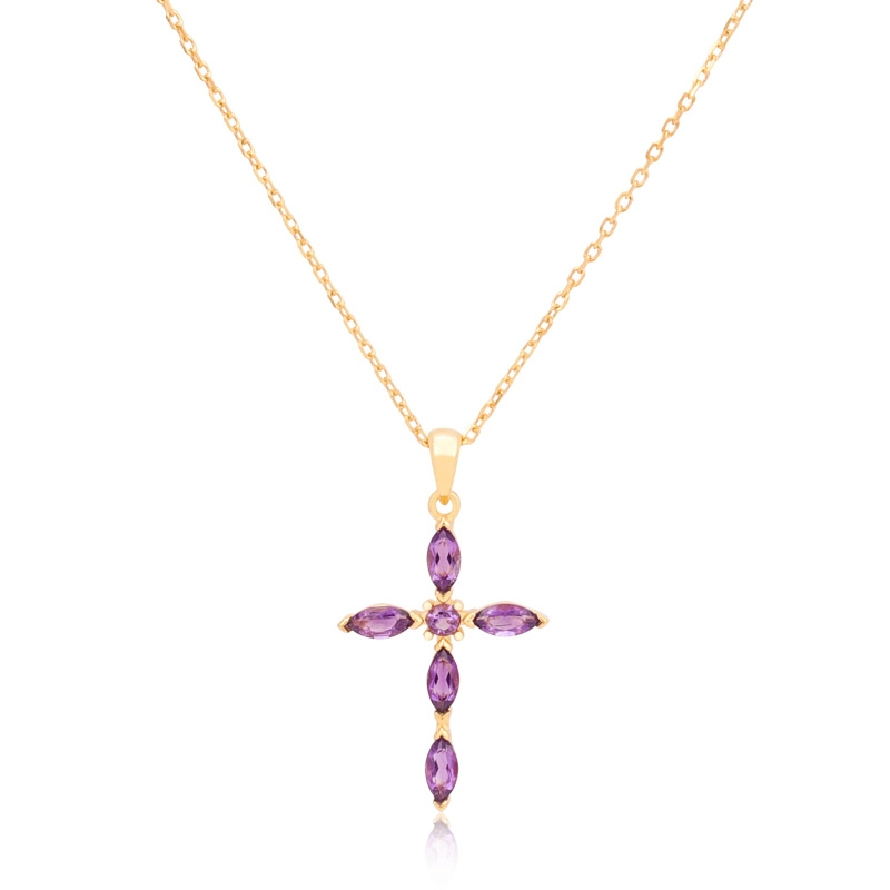 Sterling Silver Amethyst Cross Necklace Gold Plated 1