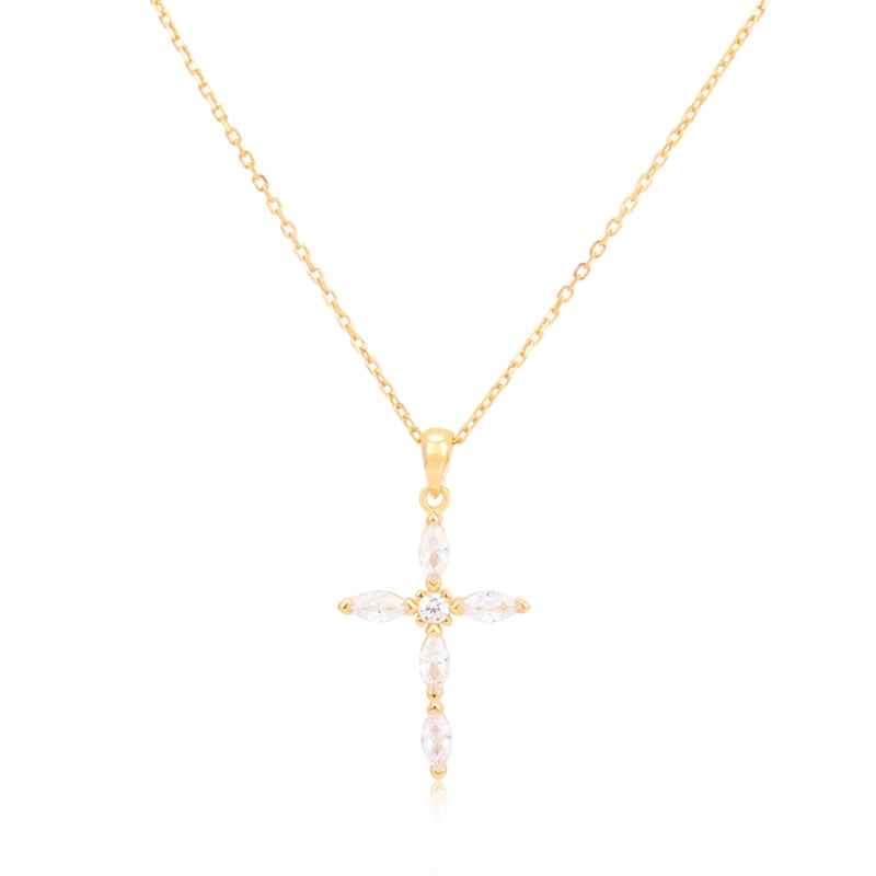Sterling Silver Cubic Zirconia Cross Necklace Gold Plated 1