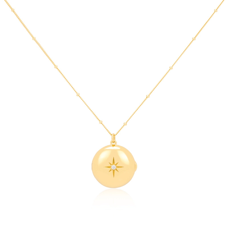 Round Silver Locket Necklace Gold Plated 1