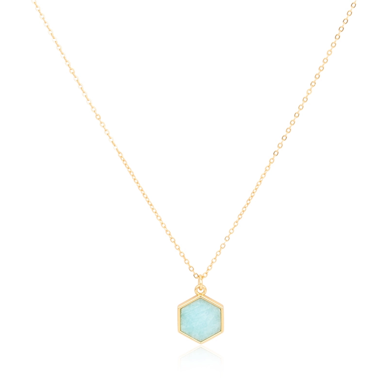 Hexagon Amazonite Pendant Necklace 1