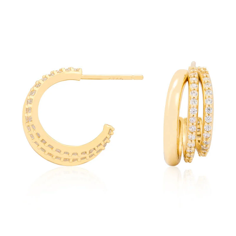 Three Hoop Earring Cubic Zirconia 1