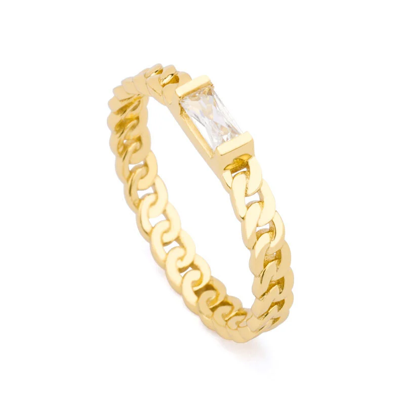 Cuban Chain Ring with Baguette CZ 1