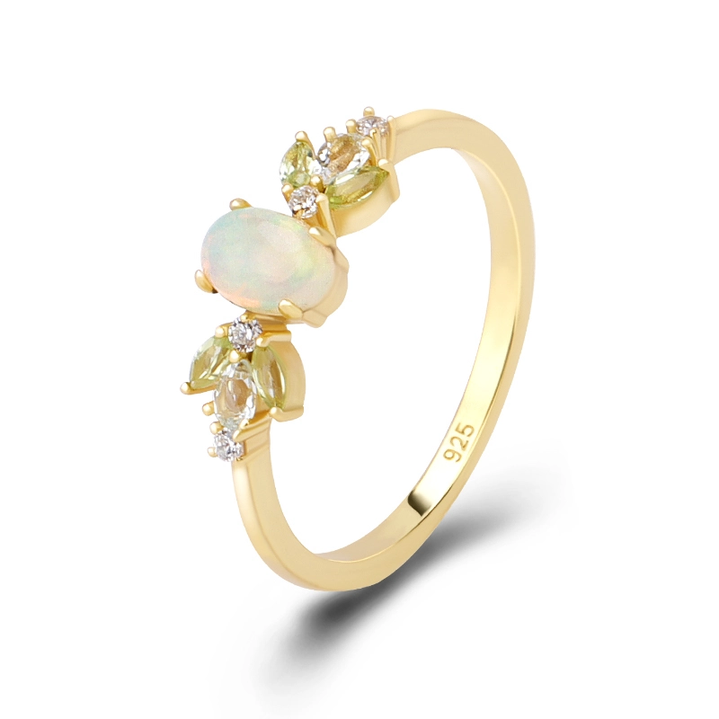 Oval African Opal Ring Peridot Topaz Gemstone 1