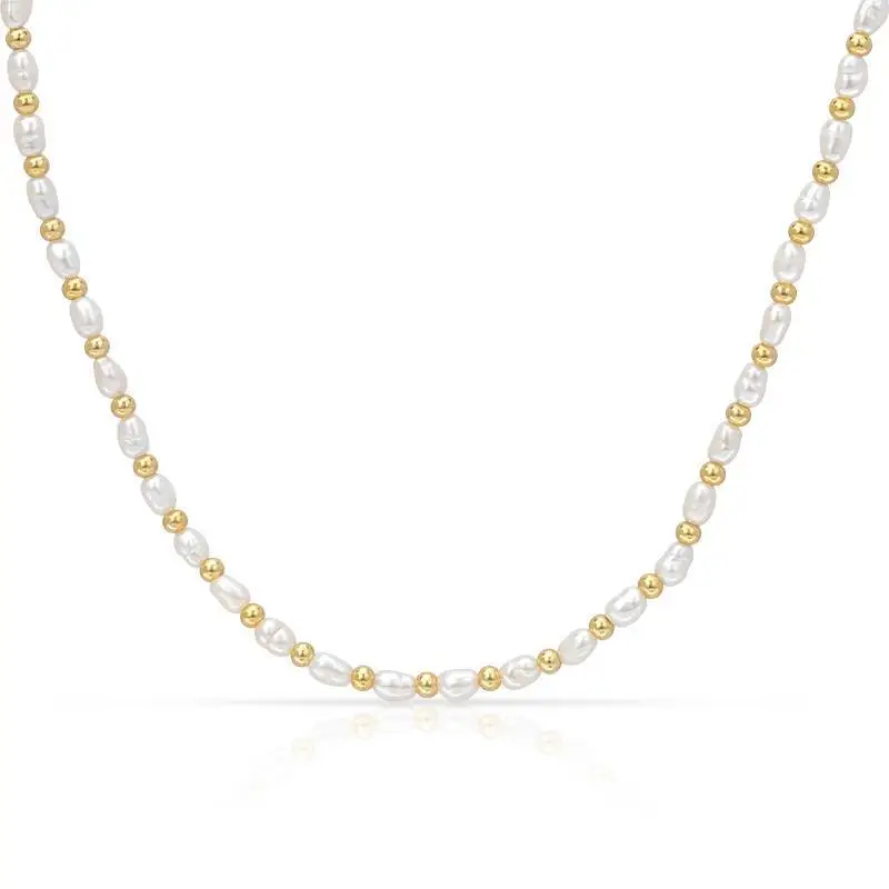 Freshwater Pearl Gold Bead Necklace 1