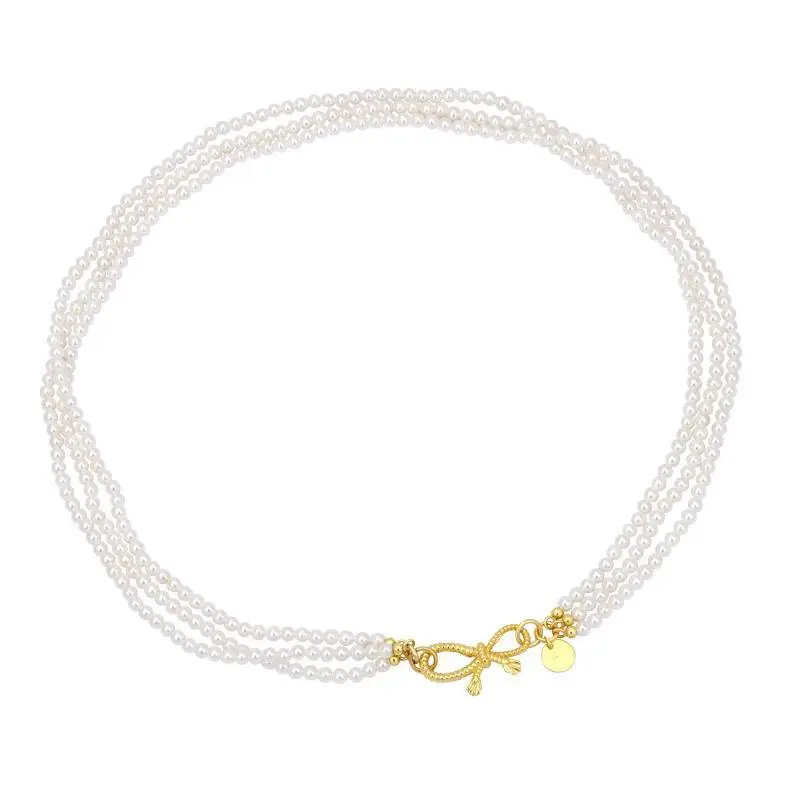 Multi Layer Pearl Necklace Bow Tie Clasp 1