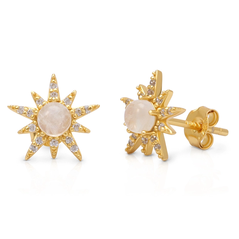 Moonstone Eight-pointed Star Stud Earring 1