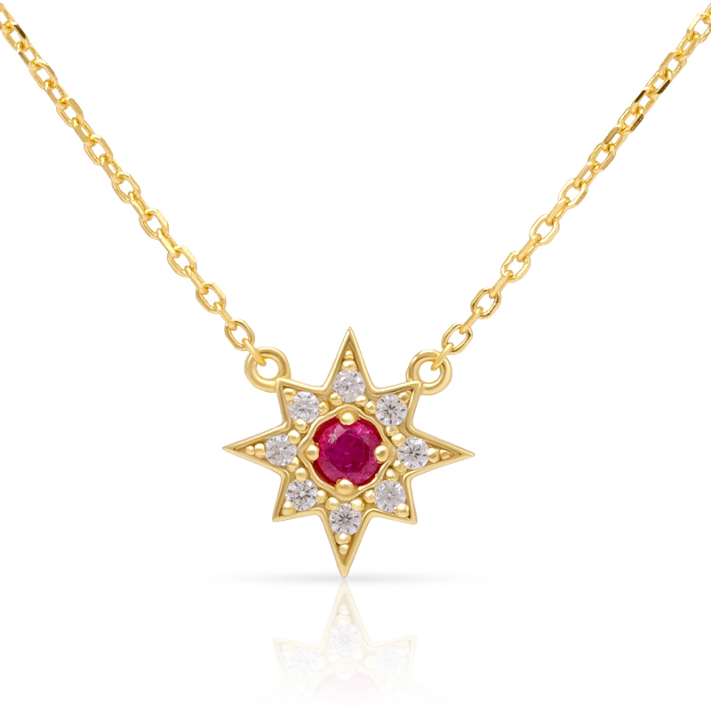 Eight-pointed Star Created Ruby And Diamond Necklace 1