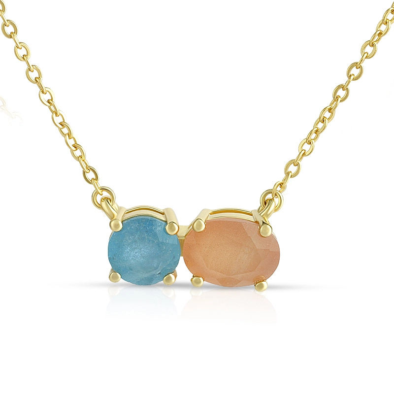 Labradorite Aquamarine Two Stone Necklace 1