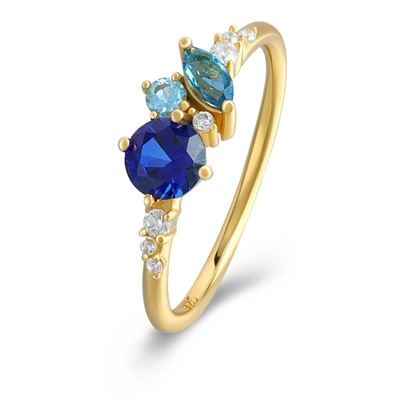 Round Blue Sapphire Ring Colorful Stone 1