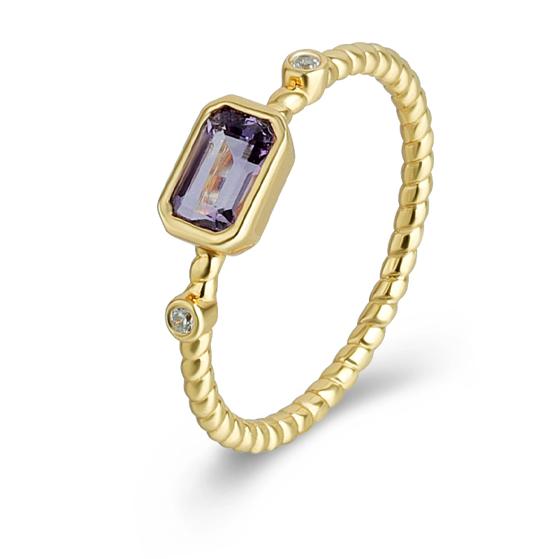 Octagon Gemstone Ring Rope Band 1