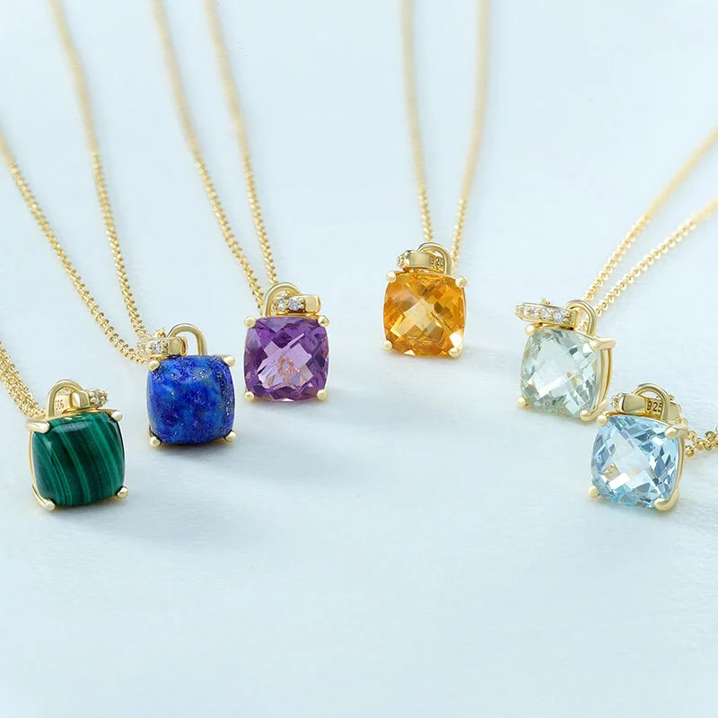 Cushion Cut Stone Pendant Necklace 1