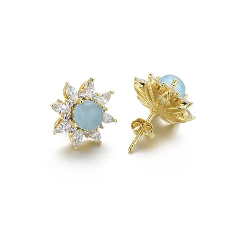 Aquamarine Stud Earrings Sterling Silver 1