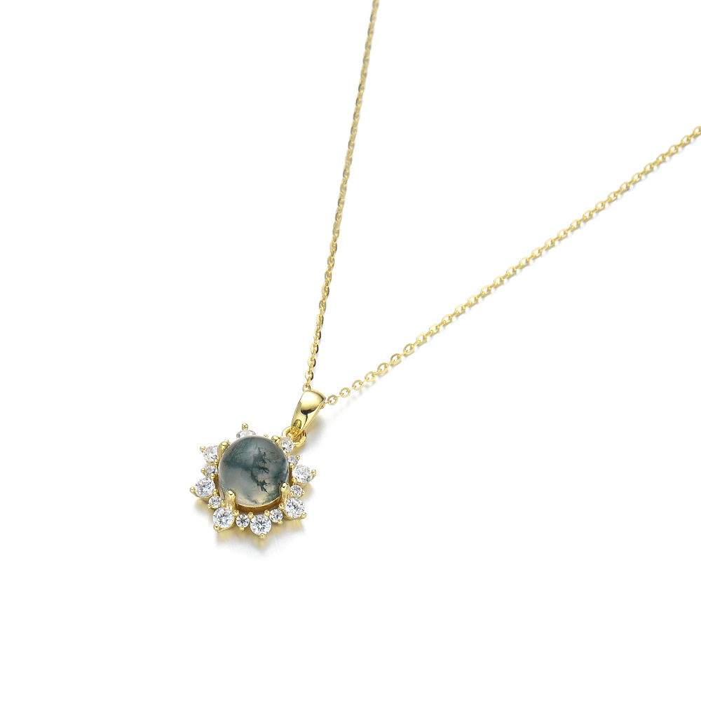 Flower Moss Agate Pendant Necklace 1