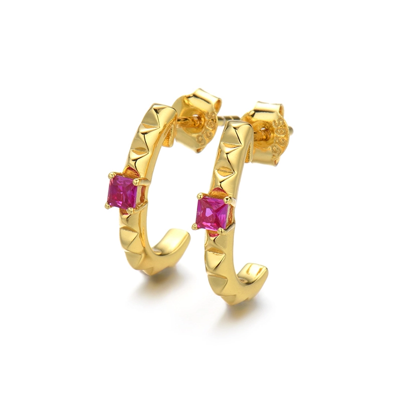 Ruby Square Earrings 925 Sterling Silver 18K Gold Plated 1