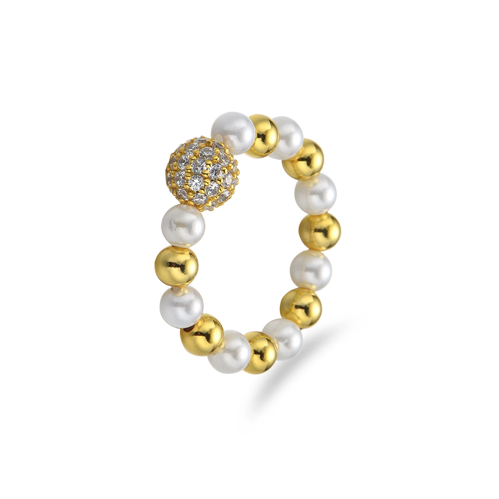 Iced Out Ball Pearl Beaded Ring 1