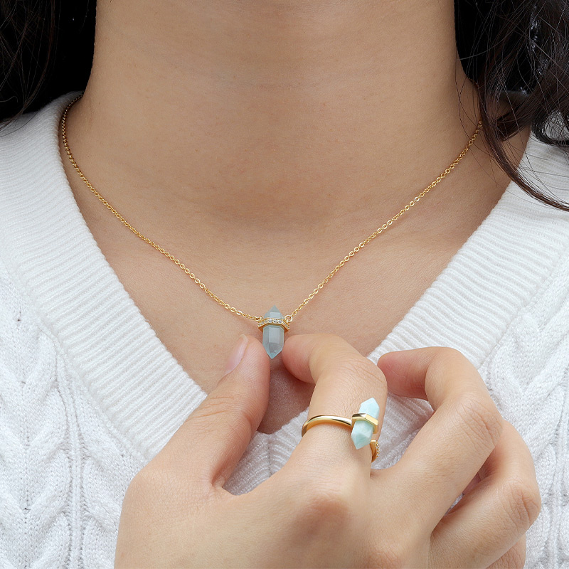 Hexagon Gem Rock Necklace 5