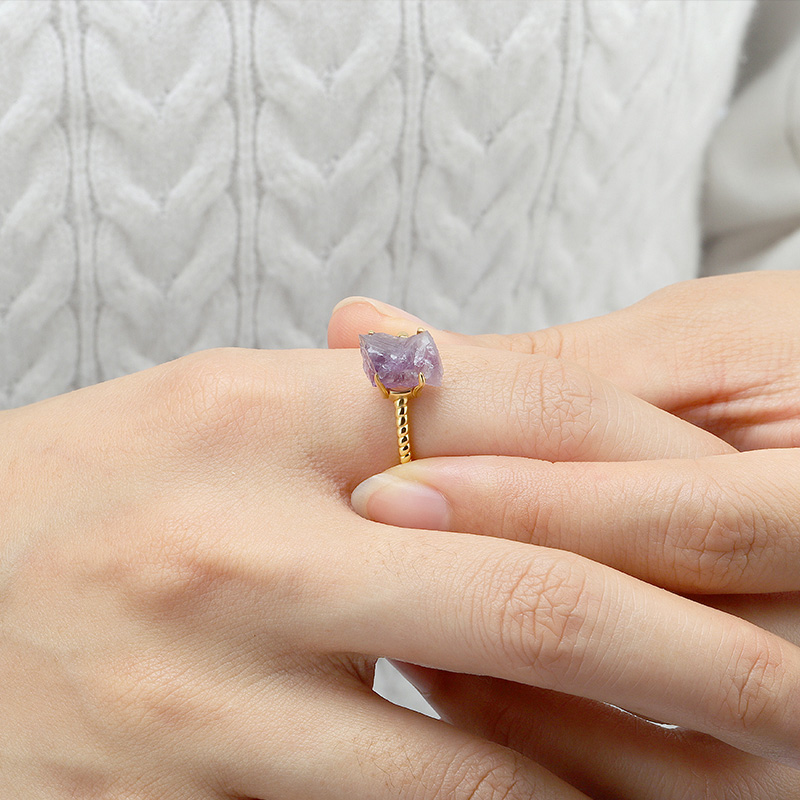 Irregular Hexagon Amethyst Ring 7