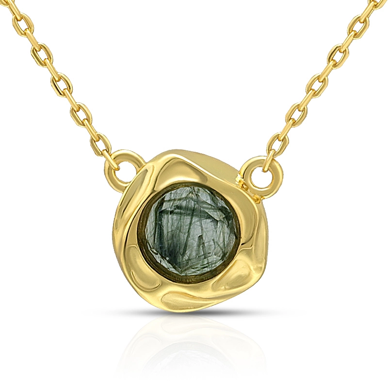 Round Green Rutilated Quartz Necklace 1