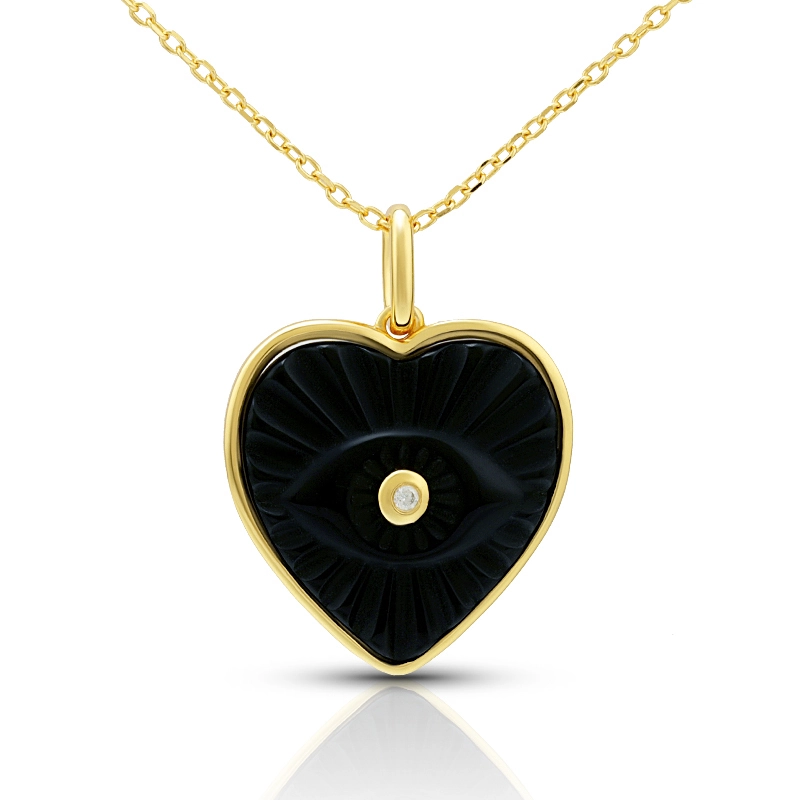 Black Agate Heart Shaped Evil Eye Necklace 1