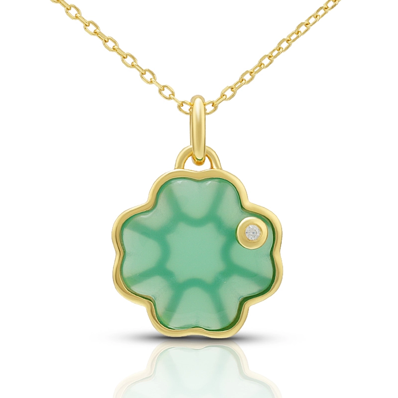 Green Agate Four Leaf Clover Pendant Necklace 1