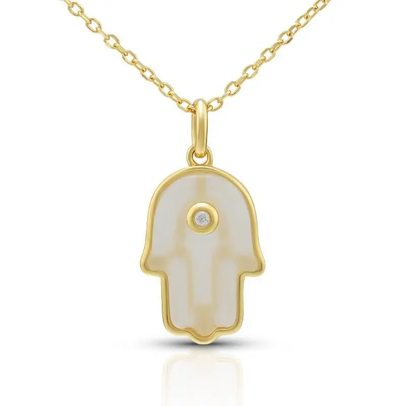 Milky White Crystal Hasma Hand Necklace 1