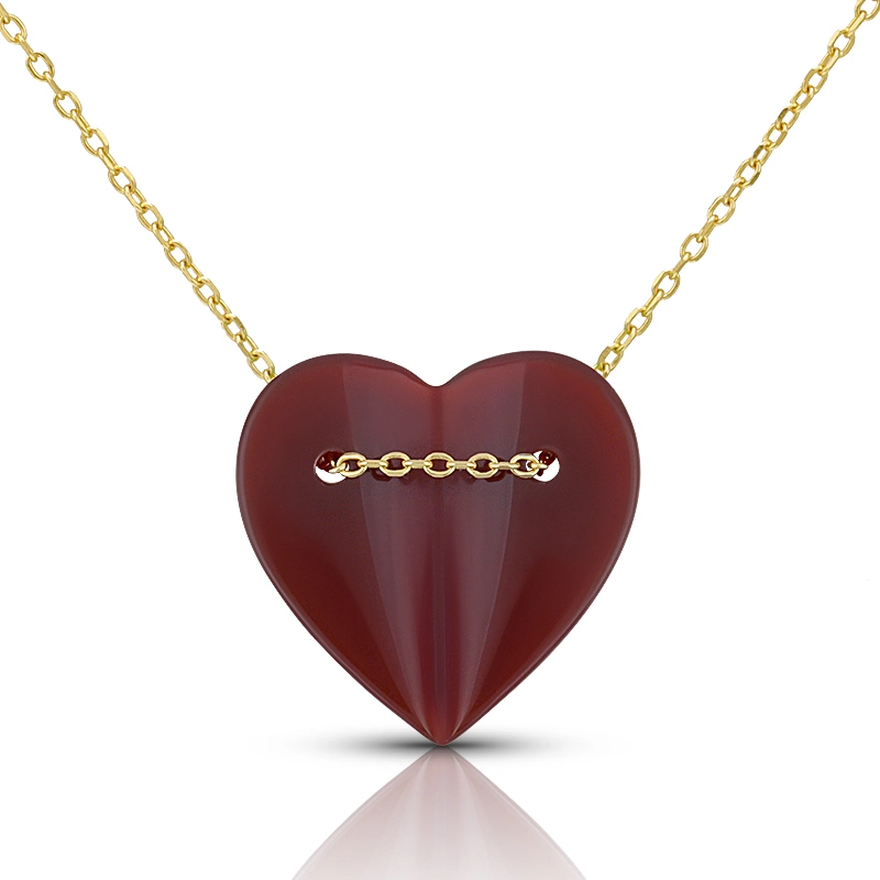 Red Agate Folded Heart Necklace 1