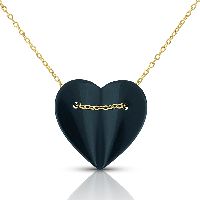 Black Agate Folded Heart Necklace 1
