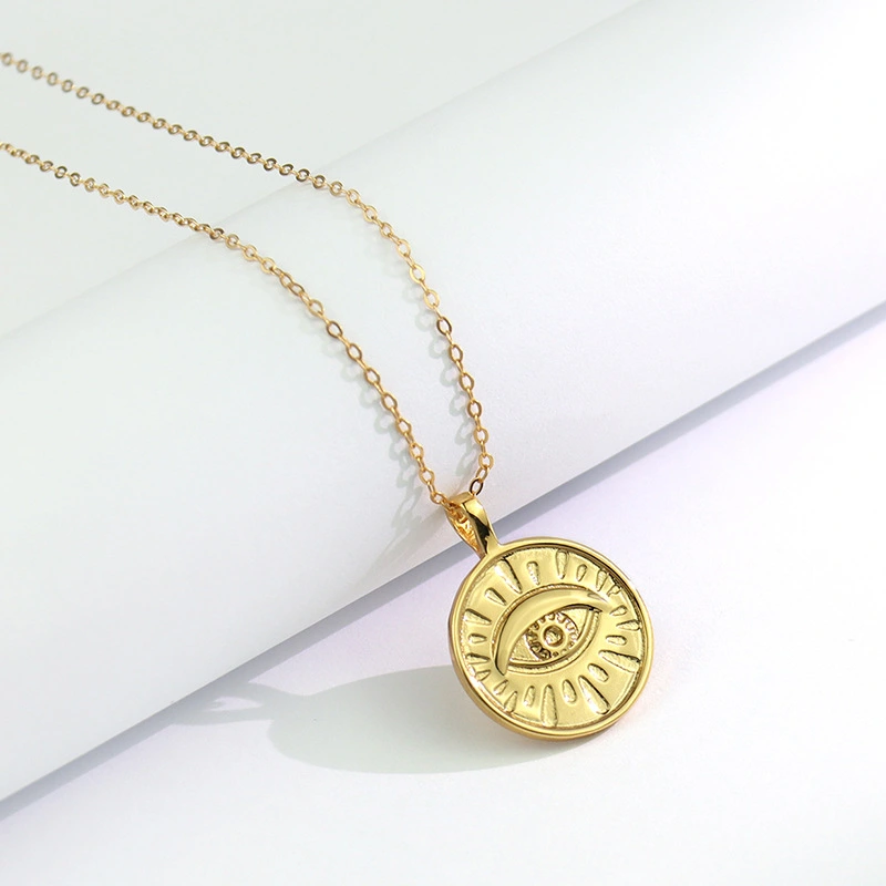 Hot 925 Sterling Silver Gold Plated Evil Eyes Shaped Coin Necklace For Women 1