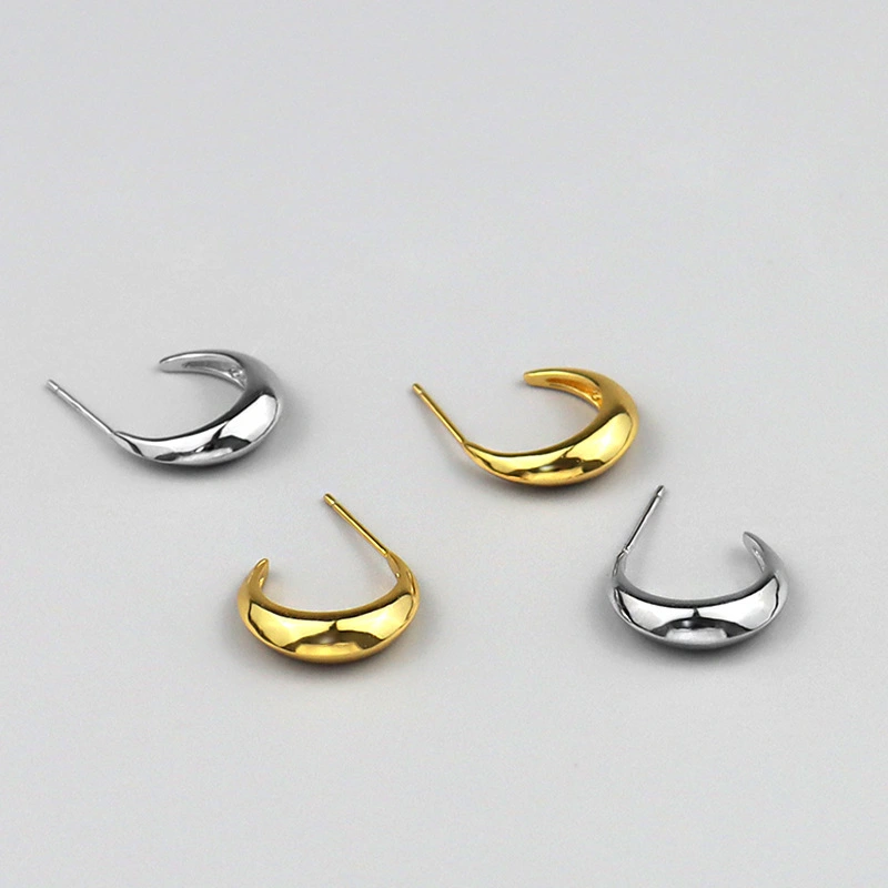 925 Sterling Silver Gold Small Crescent Moon Earrings 1