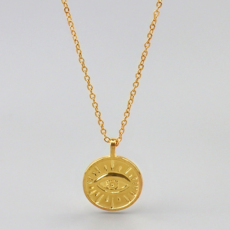 925 Sterling Silver Jewelry Gold Plated Round Coin Evil Eyes Necklace For Women 1