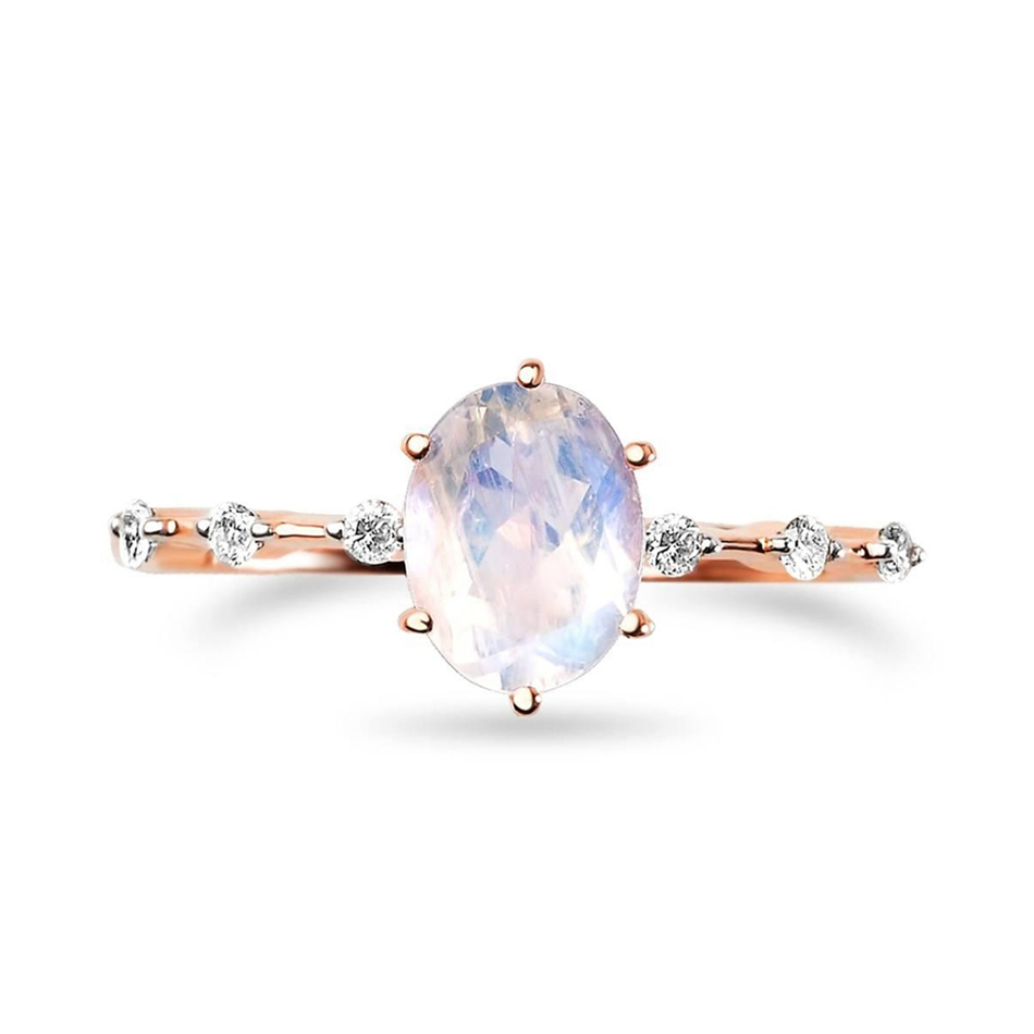 Aaa Zircon Claw Setting Moonstone 14K Gold Plated Ring For Custom Natural Gemstones Set 1
