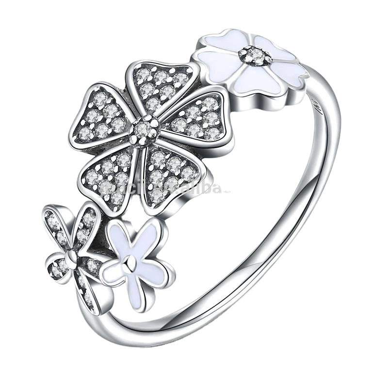 Wholesale 18K Silver Stone Four Flowers Ring Jewelry 1