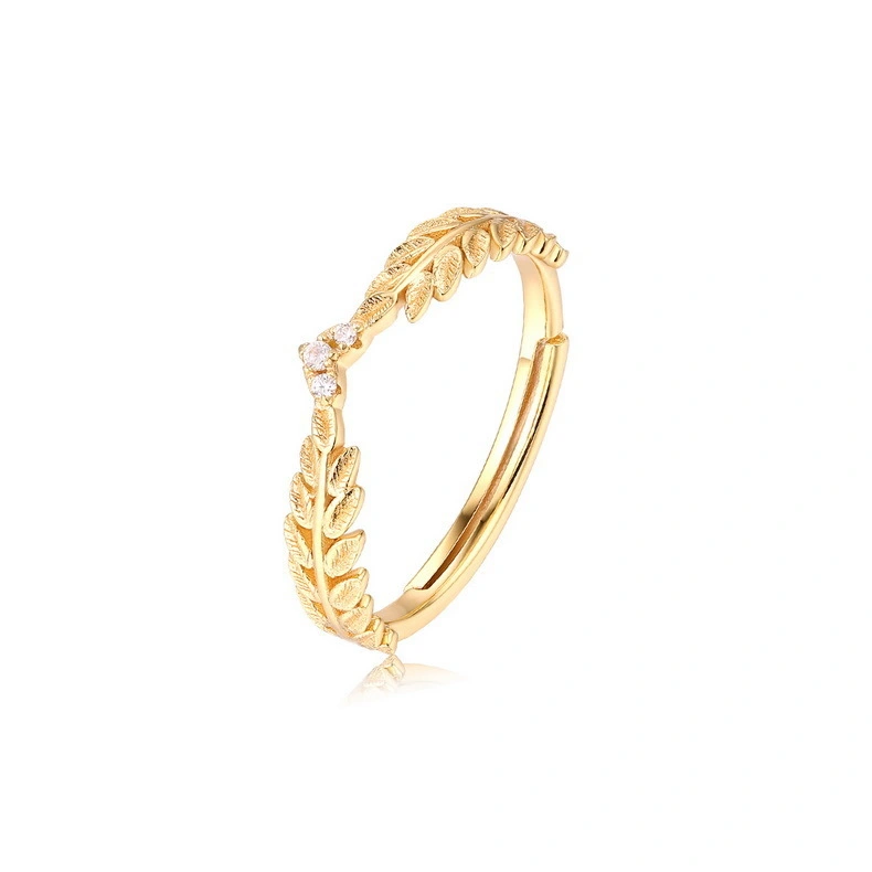 Customs 925 Sterling Silver Leaves Style Gold Plating Ring Jewelry For Woman 1