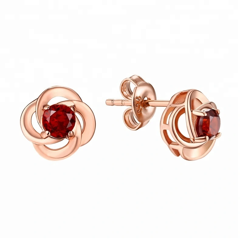 Joacii Unique Flower Design Rose Gold Earrings Jewelry Garnet S925 Silver Stud Earrings 1