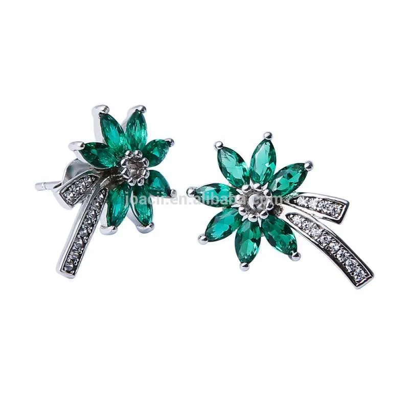 Joacii Women'S Unique Coconut Tree Design Silver Charm Earring Emerald Diamond With Arete 1