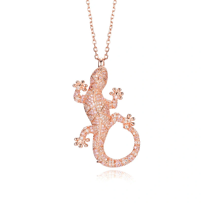 Lively Lizard Design Silver Pendant Rose Gold Jewelry 1