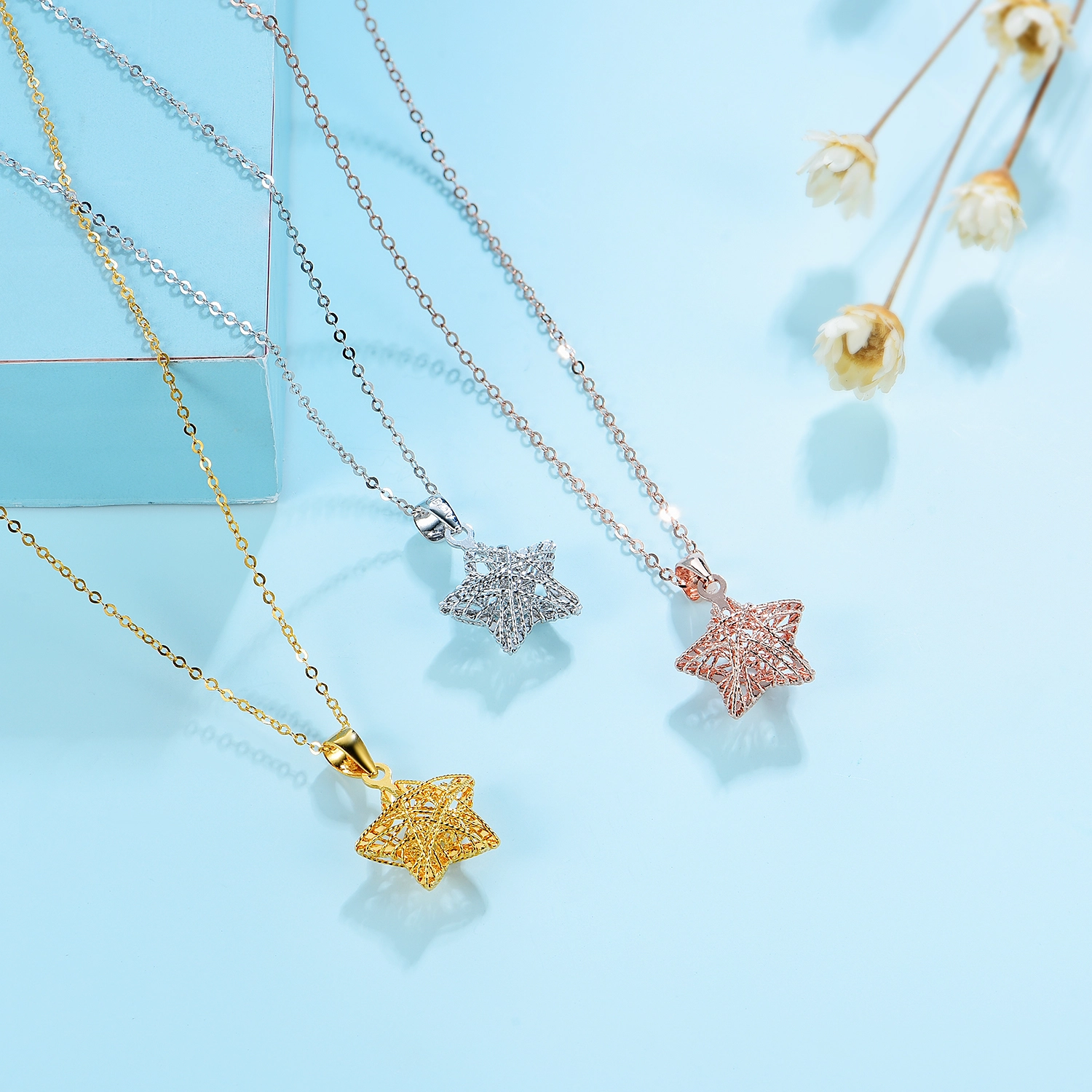 Joacii Fine Jewelry 18K Solid Gold North Starfish Multilayer Little Hollow Star Choker Pendant Necklace With Vrouw Sieraden 1