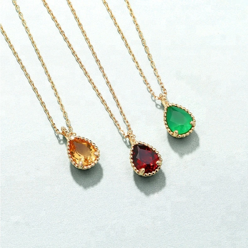 Joacii Jewelry Vendors 925 Sterling Silver Gold Plated Amethyst Citrine Red Crystal Zircon Big Stone Pendant Necklace 1