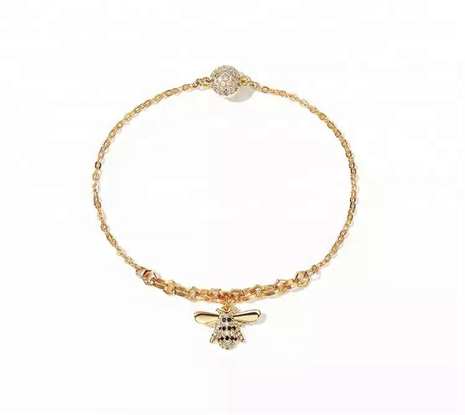 Women cubic zirconia stone sterling 925 Sterling silver bee charm bracelet 1