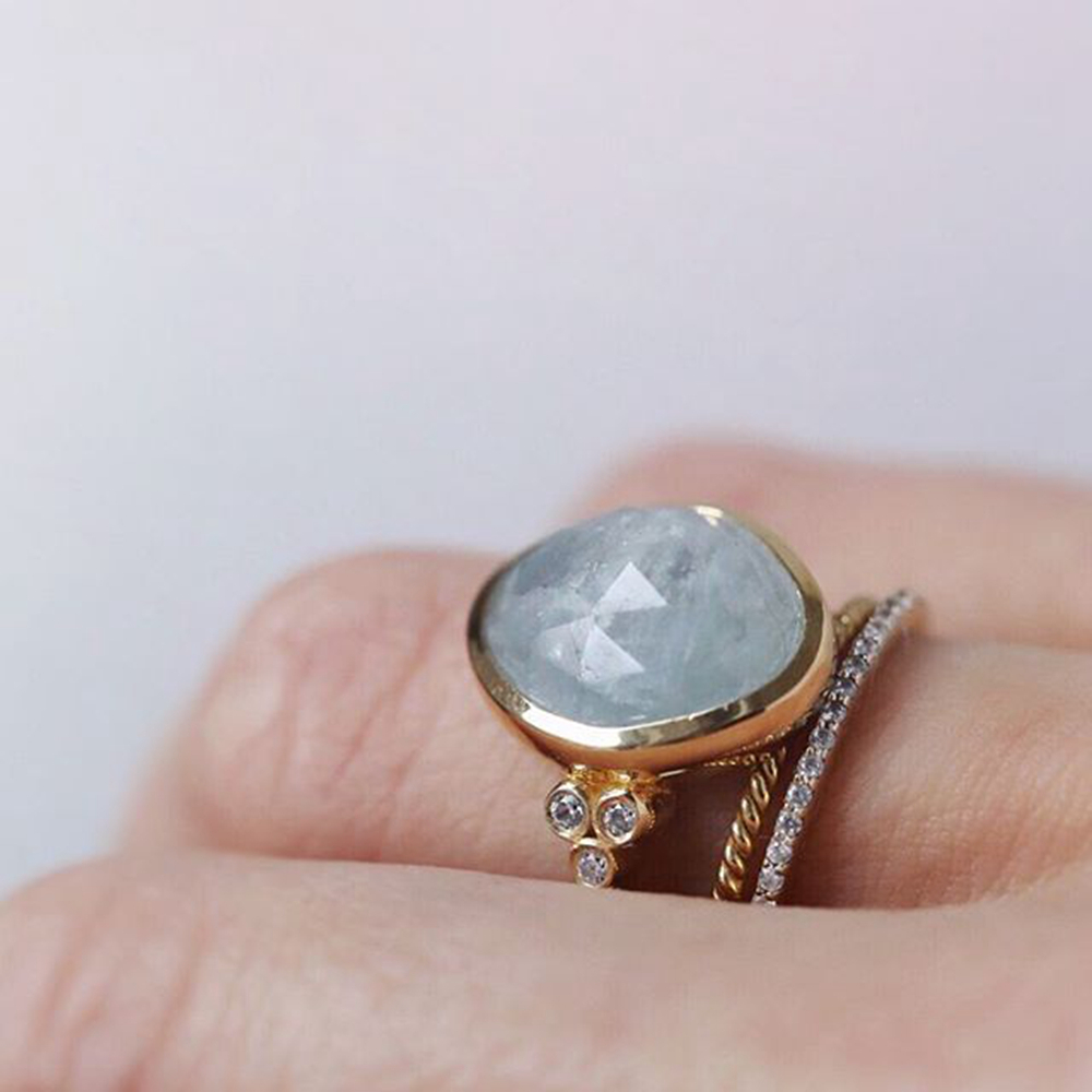 New Design 925 Sterling Silver Boho Gold Moon Natural Moonstone Rings For natural gemstones Set Jewelry 1